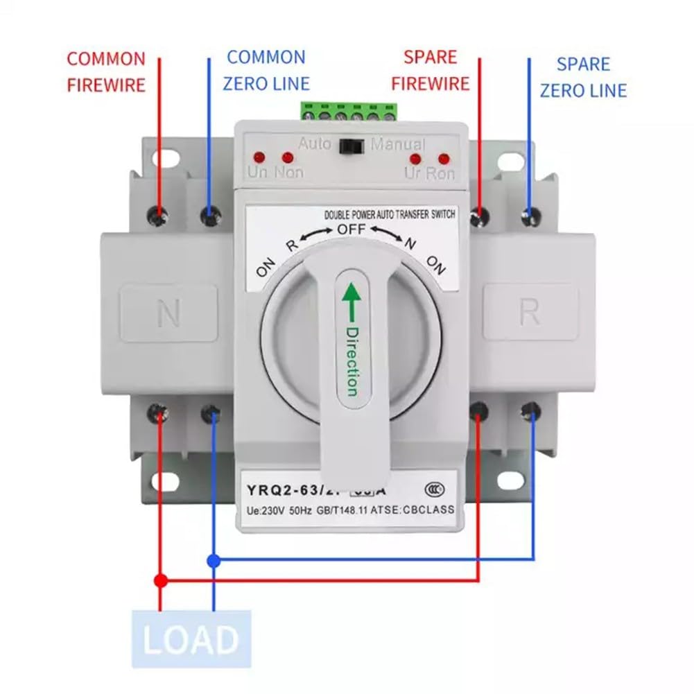 Interruttore automatico 63 A per generatore, Dual Power, con alloggiamento ignifugo, alimentazione sicura per casa e commercio in caso di guasto, facile montaggio, bianco