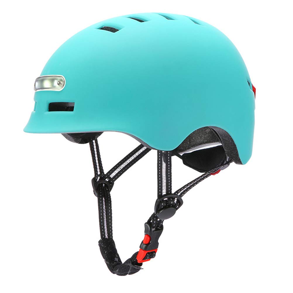 POENVFPO LED-Licht-Fahrradhelm, Integrierte PC-Schale, Sicherheitsscheinwerfer und Rücklicht Zum Radfahren und Skaten, Verstellbare Größe für Erwachsene und (Blue #41)