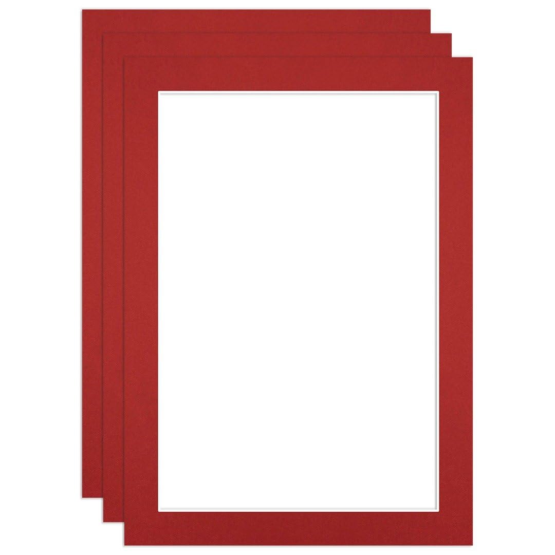 Procut Global 7x5" Crimson Picture Mounts to Fit 6x4" Aperture - Precision Cut Cardboard Photo Mount - Ideal for Frames, Prints, Artwork & Certificates - Sizes & Colours Available - 3 Pack