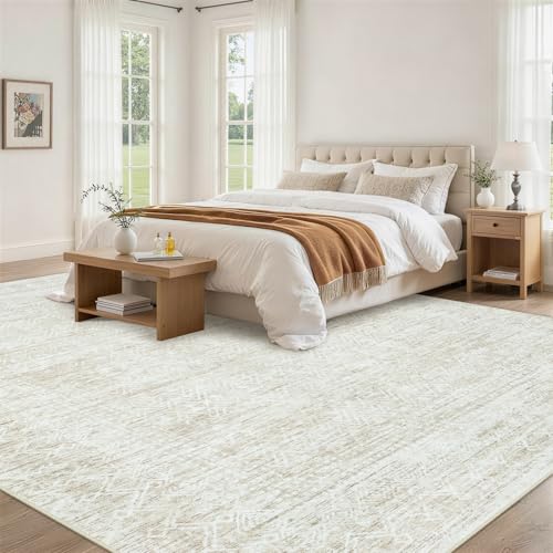 Tapete decorativo beige 8x10 pies lavable no resbaladizo miniatura 3