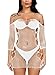 Woosifun Women Fishnet Lingerie Babydoll Halter Stretch Chemise Bodysuit One Size Mini Dress White