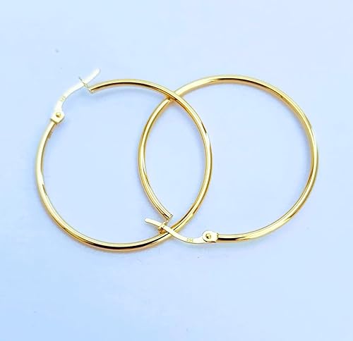 Miniatura 2 de Aretes de aro de oro amarillo de 14 quilates de 1.181 in de diámetro/no chapado en oro, no chapados en oro/cómodos/regalo para ella