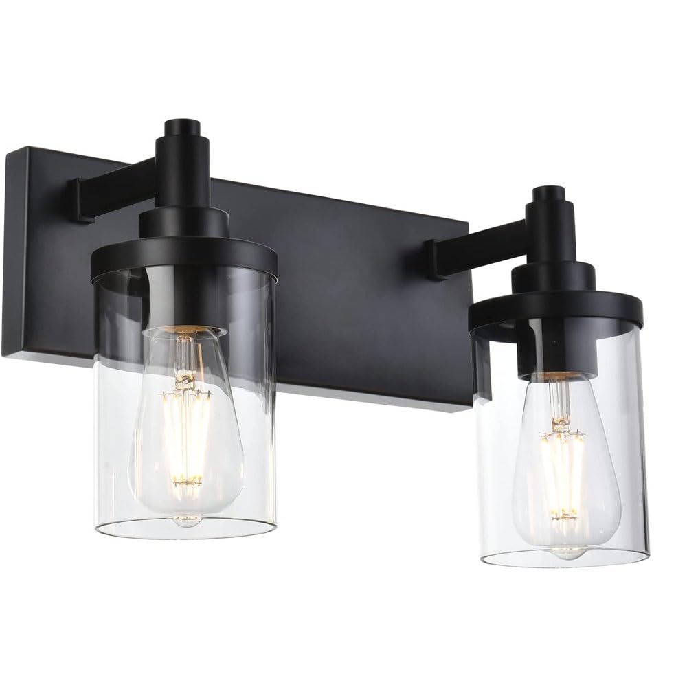 Lámparas de baño, Aplique de Pared Negro, luminaria Moderna para tocador, 2 Cabezales con Vidrio Transparente, lámpara de Estilo rústico, lámpara Industrial para Porche, baño, Sal