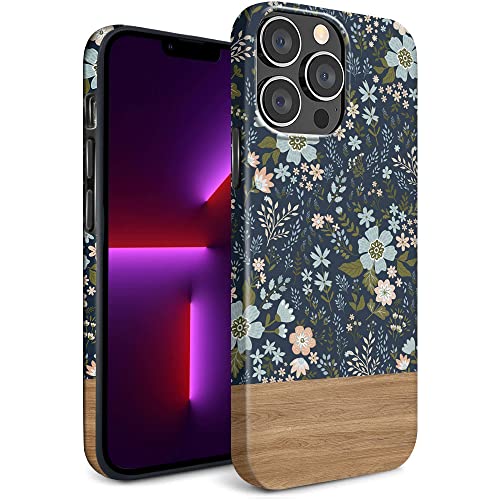 Hepix Compatible with iPhone 13 Pro Max Case Flower Floral Wood Grain iPhone 13 Pro Max Case Floral Wildflower iPhone 13 Pro Max Case Dried Blue Flower IMD Cover for iPhone 13 Pro Max 6.7 2021 5G