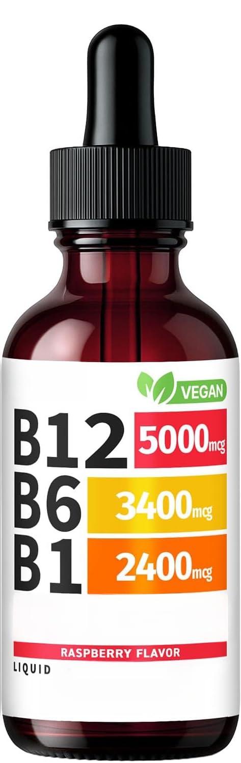 Gotas de vitamina líquida, para energía y apoyo para todo el cuerpo. | Complejo Vitamínico Sublingual, Sabor Frambuesa.