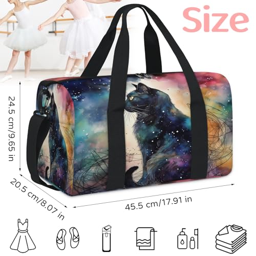 Rainbow Black Cat Sports Duffle Bag for Women Men Waterproof Overnight Weekender Bag with Adjustable Strap Travel Tote Bags for Beach Yoga Work Dance Swim2
