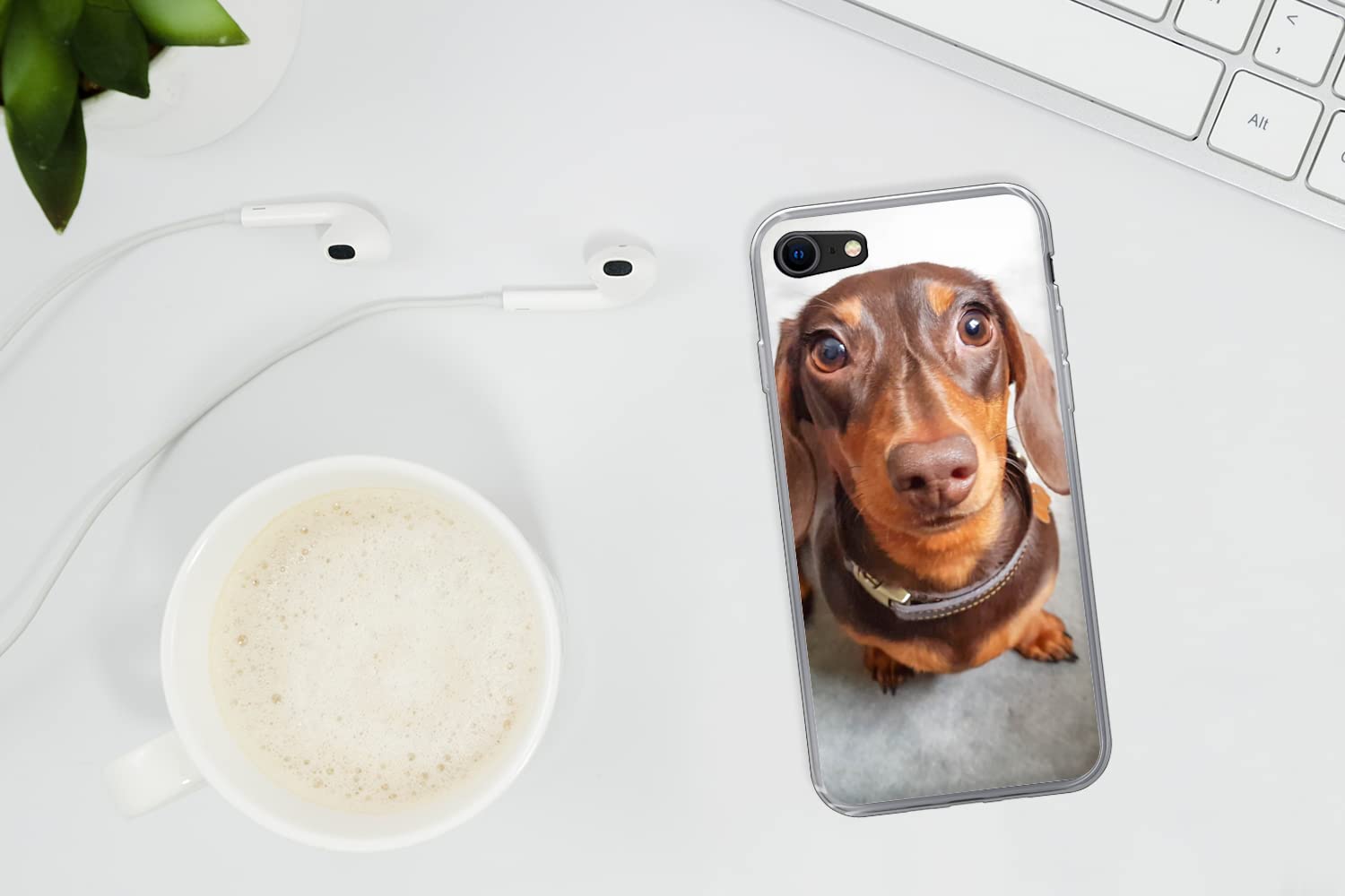 MuchoWow Funda para iPhone SE 2020 - Primer Plano de la Cabeza de un Perro Salchicha - Funda de Silicona/Funda Blanda para teléfono móvil