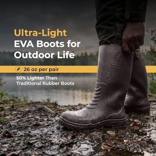 Image of Rubber Hunting Boots for Men - Ultra-Light 13 oz EVA, 16 inch Waterproof Pull-On Boots for Early Season Hunting, Fishing & Farm Work, Non-Slip Mud Boot.