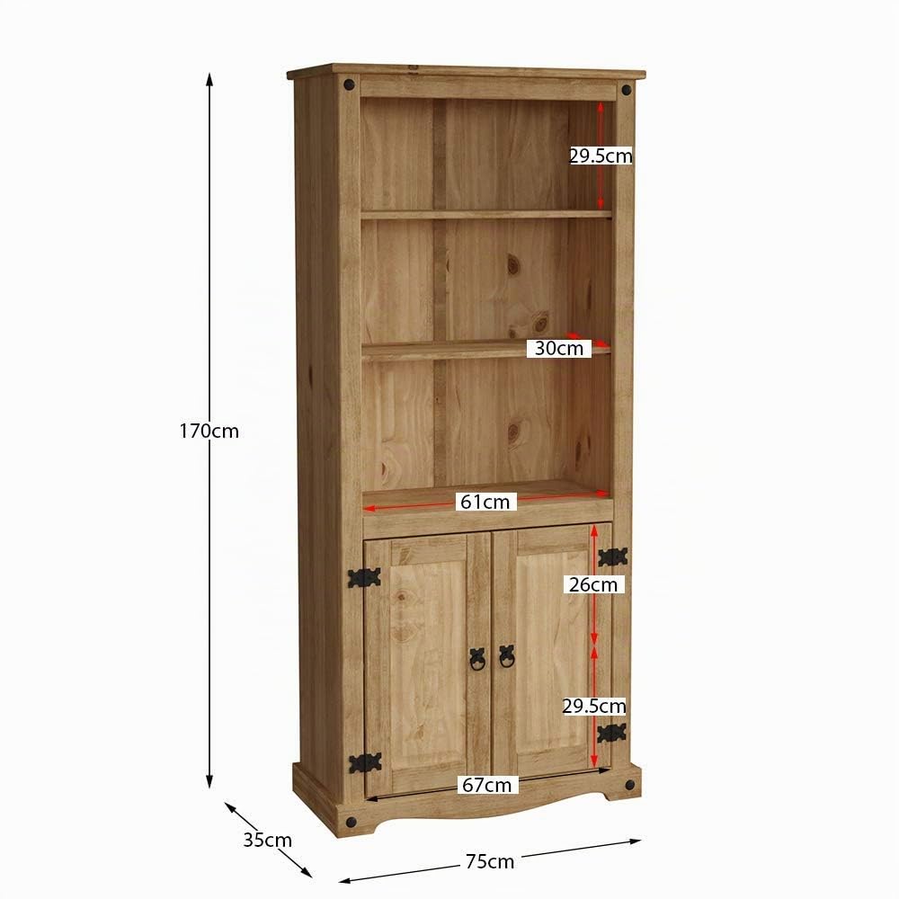 Vida Designs Corona - Estantería de 2 Puertas de Madera de Pino Maciza, Acabado Encerado Envejecido