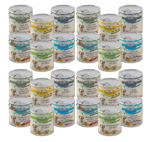 Landfleisch Classic Hundefutter 24 x 800g | Mixpaket mit garantiert 10 verschiedenen Sorten | Nassfutter für Hunde mit extra viel Fleisch und Gemüse