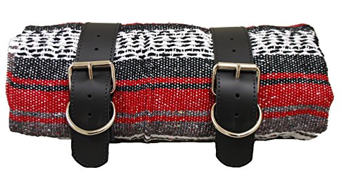 La Rosa Roll-up Blanket with Black Leather Belts- Red Serape