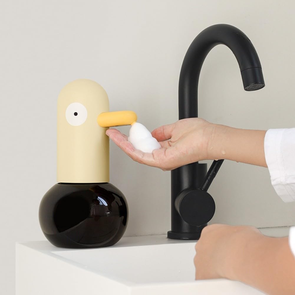 Dispenser automatico di sapone in schiuma con sensore di induzione da 0,25 s, ricaricabile senza contatto, 400 ml, funzione autopulente per bagno e cucina, design a forma di anatra, 1800 mA