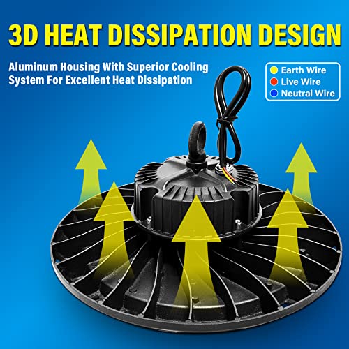 RIGIDON 1 Pack 100W UFO Led High Bay Light, 10000LM 6000K White, Industrial Pendant Ceiling Lights for Garage Factory - Image 4