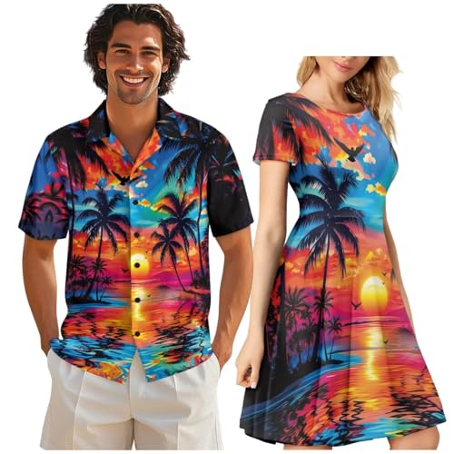 Image of AFPANQZ Couple Matching Outfit Casual Men's Button Down Shirt or Short Sleeve Summer Sundresses Dresses for Women 2026