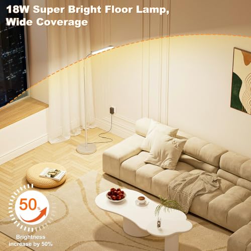 Image of Yikuneng Dimmable LED Floor Lamp, Super Bright Reading Lamps Floor Standing lamp with Remote & Touch Control, Stepless Dimming & 2700K-6500K Color Temperature, for Living Room Bedroom Office, Silver