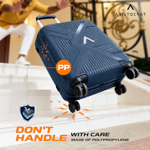 Image of Aristocrat Envoy Set of 3 Trolley Bag 55, 65 & 75cm | S+M+L | Hard Luggage | 8-Wheel Suitcase for Travel | Combination Lock with Sturdy Zipper | Polypropylene | 3 Years International Warranty (Blue)