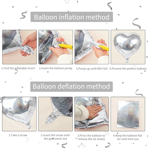 Image of Glitter Silver Foil Heart Balloons, 10PCS Silver Heart Shape Balloons, Valentines Balloons 18inch Love Foil Balloons Helium for Valentines Day, Wedding, Brithday, Baby Shower Party Decorations