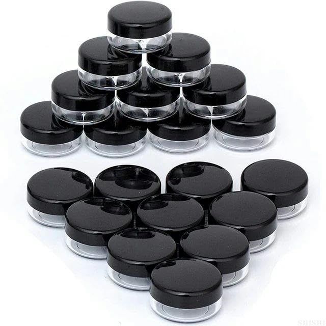FSAMORPLE Frascos de Maquillaje vacíos de 10 Piezas para Viajes, Transparentes, para muestras, de 2 g, 3 g, 5 g, 10 g, 15 g, 20 g, 10 Piezas de 20 ml, Tapa Negra