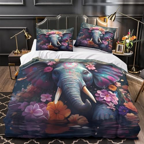 Housse de Couette Éléphant 3D Finition Éclair Caché Microfibre Durable - 2