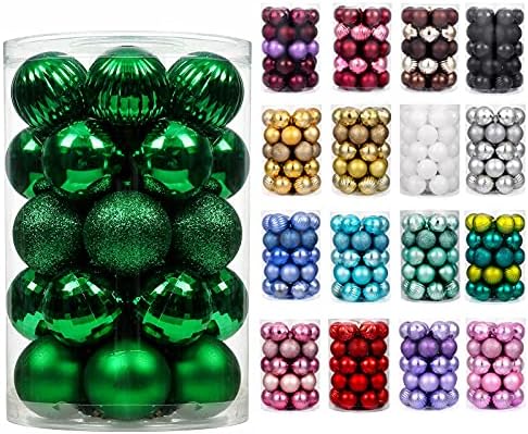 XmasExp 34ct Christmas Ball Ornaments Shatterproof Christmas Ornaments Set Decorations for Xmas Tree Balls 40mm/1.57" (1.57'', Green)
