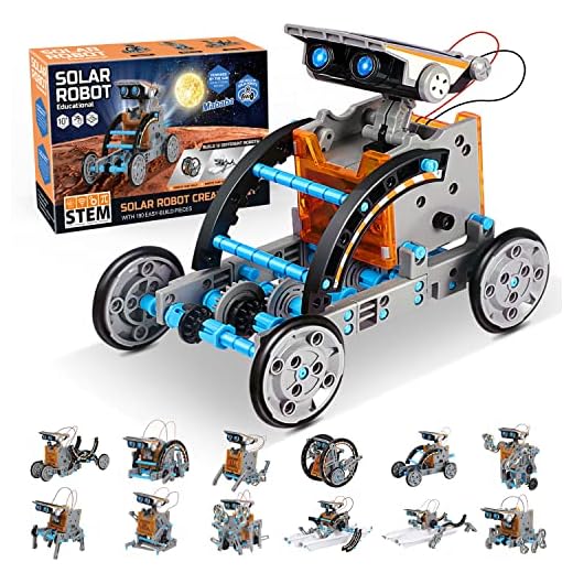 mababa 12-in-1 Robot Building Kit for Kids, STEM Educational Creation 190-Piece Kit with Solar Powered Motorized Engine and Gears, Science Experiment Set for 8 Ages up