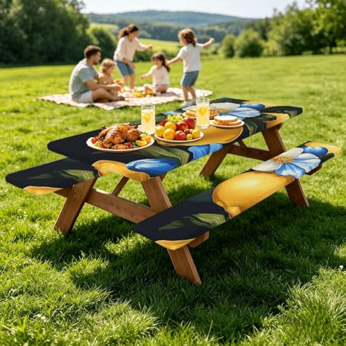 Mantel elástico ajustable antimanchas e impermeable para mesa de picnic de 72 pulgadas 8