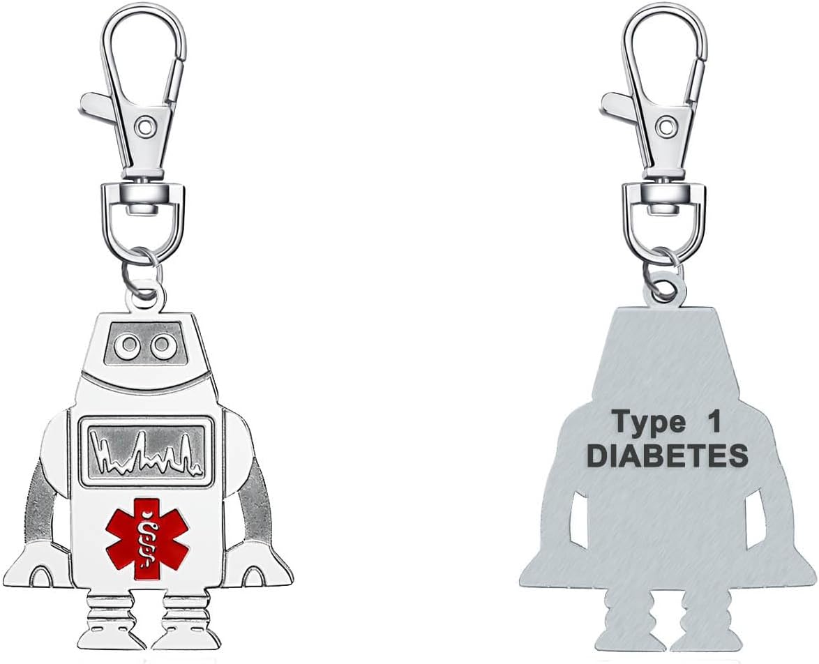 Robot Medical Alert Keychain Tag Medical ID Charms with Free Engraving Suitable for Bags,Cloth