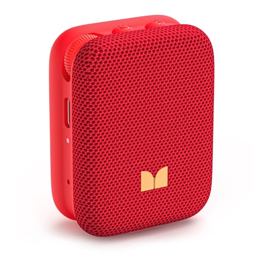 Monster Atomic Atom Wearable Bluetooth Speaker with Mics for Hands-Free Calls IPX5 Waterproof Compact and Portable Speaker for Workout Cycling Red