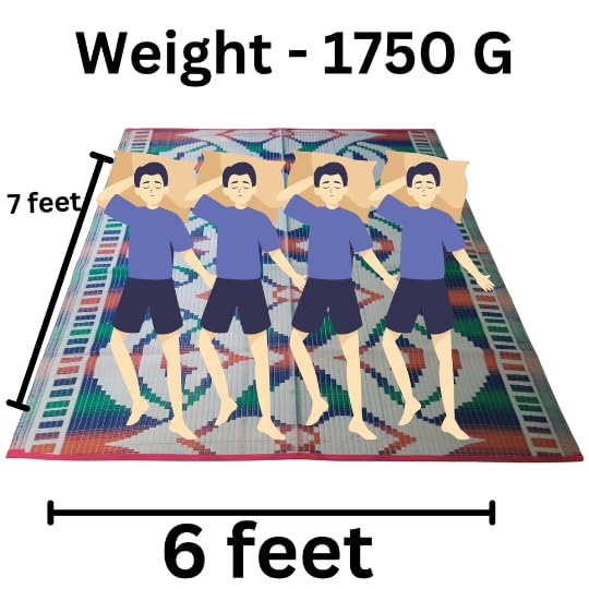 Image of Plastic Mats for Sleeping On Floor Sitting Reversible Chatai Square Shape Mats for Home Living Room, Bedroom Floor (6 x 7 Feet Mat)