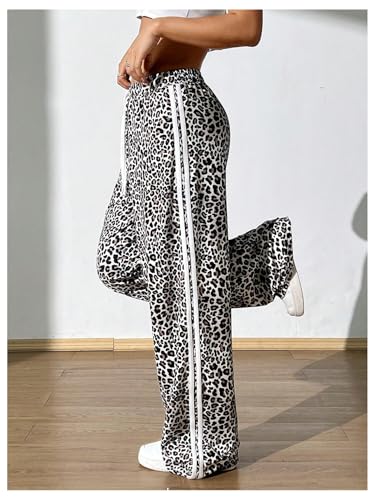 Milumia Women's Leopard Print Drawstring Waist Pants Wide Leg Loose Fit Long Trousers2