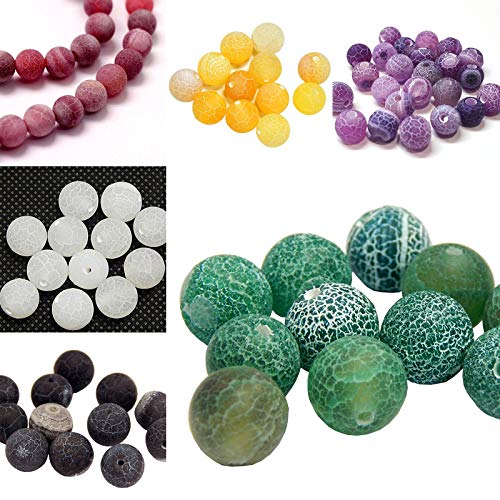 Gemstone Beads 4 mm Agate Stone Matt Colour Selection Set Ball Natural Stone Frosted Agate Pearl Semi-Precious Stone Gemstones Pearl with Hole for Threading Jewellery Beads (Black) - Image 4