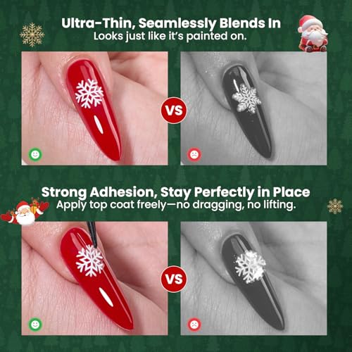 Image of Beetles Snowflake Nail Art Stickers 30 Sheets 3D Nail Stickers White Snowmen Santa Claus Elk Nails Supplies DIY Decals for DIY Decoration Nails Art