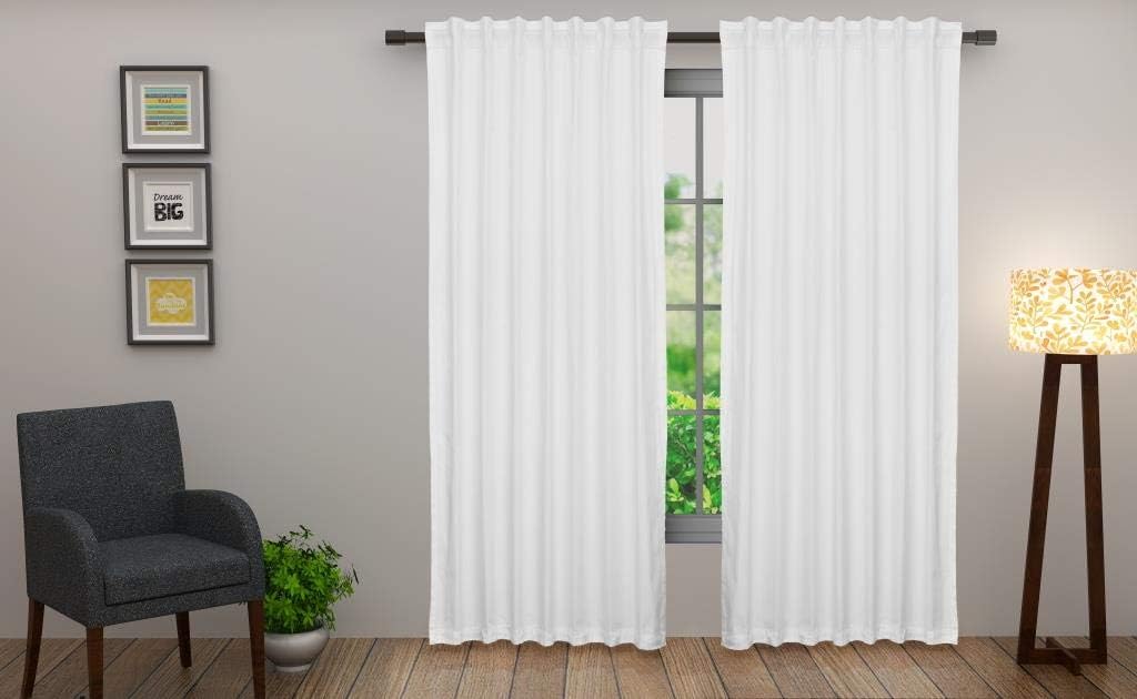 White Cotton Tab Top Light-Filtering Curtain Panels, Set of 2
