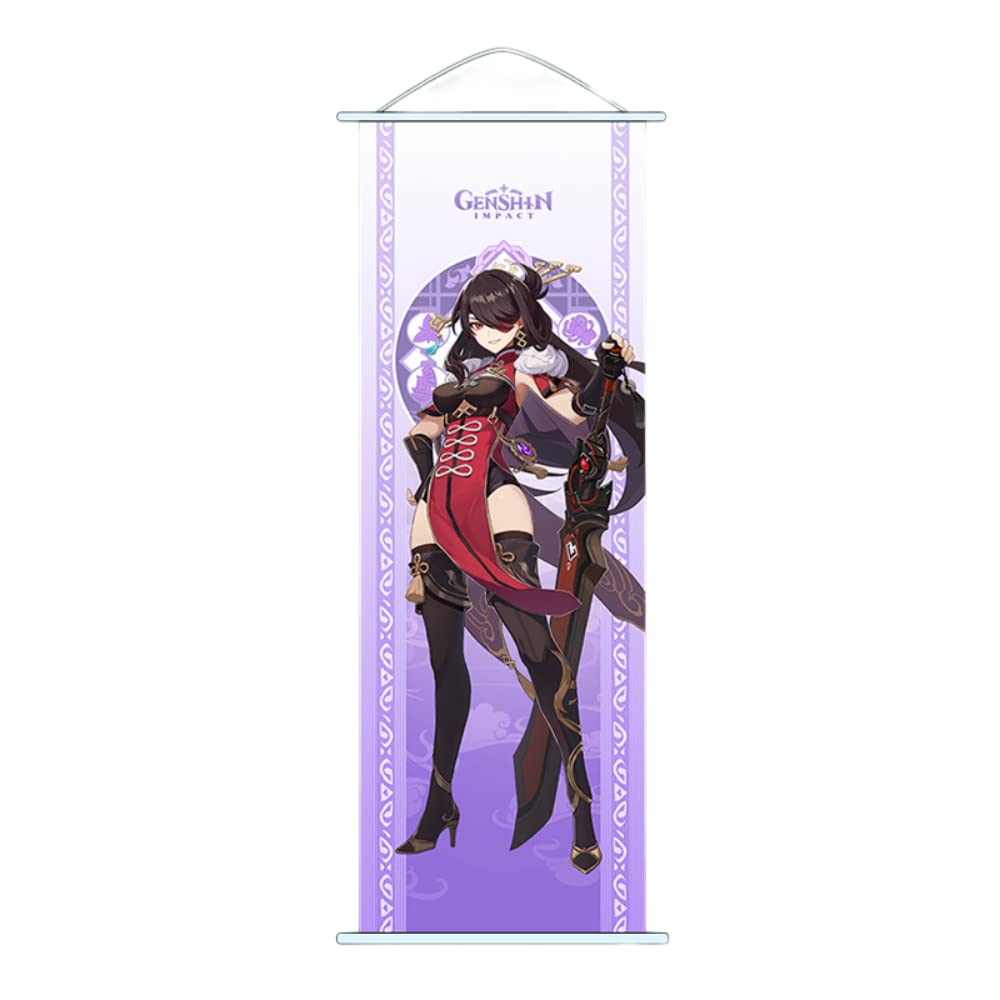 Hanaiette Beidou 1Pc Genshin Impact Scroll Poster Wall Hanging Forged Cloth Painting Decor Live Room Bedroom (Beidou)