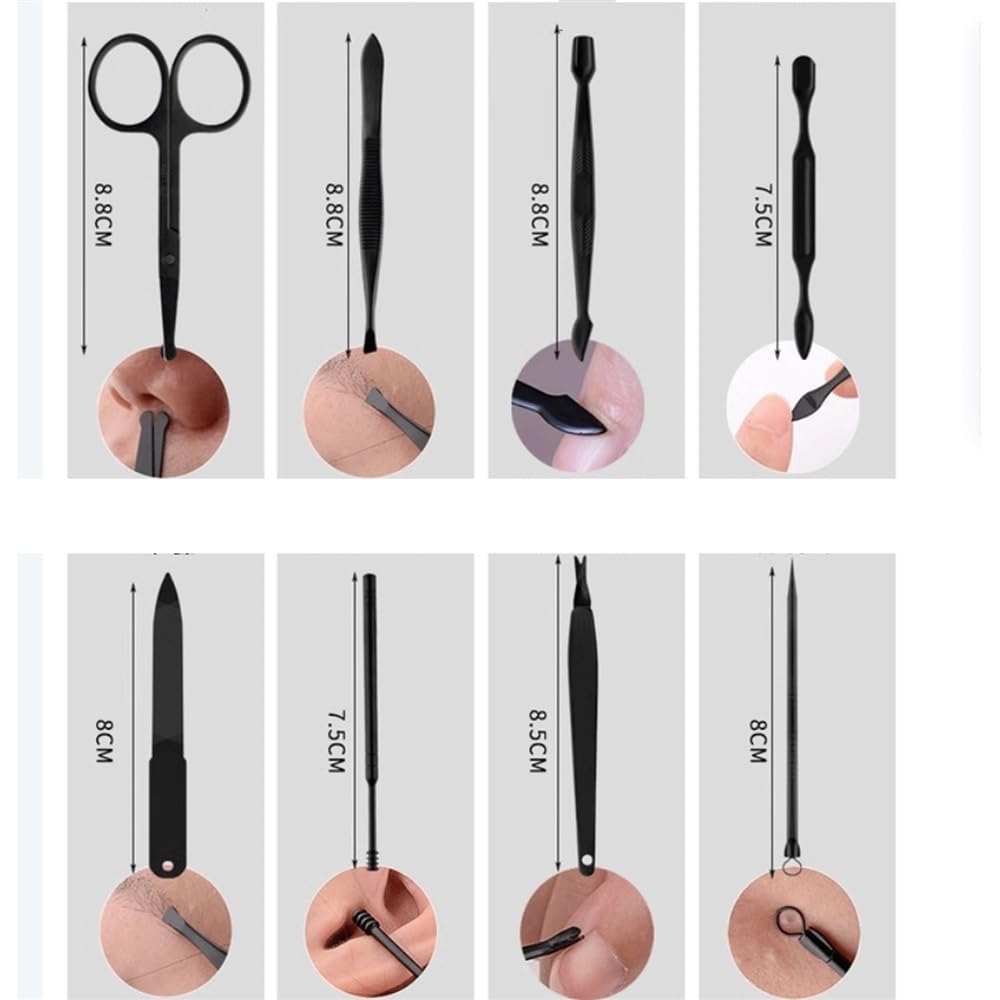 Kit per Manicure, tagliaunghie Nero, Set Completo per Uomo, Scatola, Aghi per Acne, scanalatura, Coltello Speciale per Pedicure, Strumenti per Uso Domestico e da Viaggio.