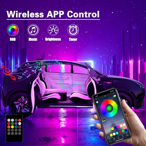 Smart Car Interior Lights: RGB Ambient Lighting Kit with Wireless Control and Music Sync