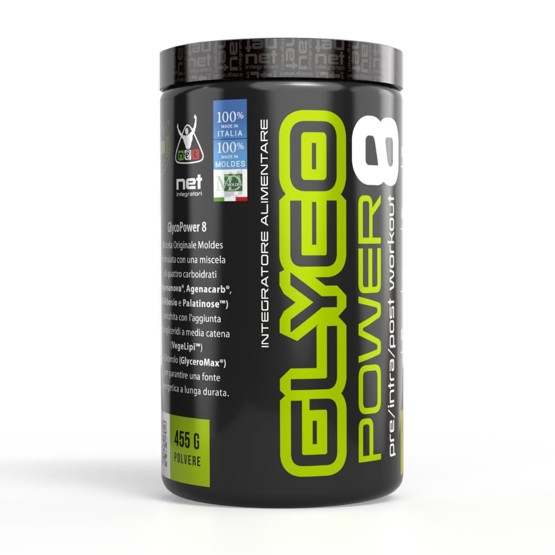 Net Integratori GLYCOPOWER 8-455g Limone - Carboidrati in Polvere - Massimizza la Resistenza Fisica e il Recupero Muscolare, Fonte Energetica A Lunga Durata, Pre-Intra o Post Workout