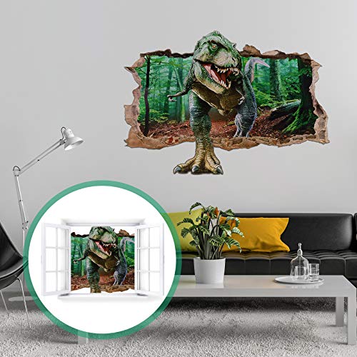 2 Sheets Dinosaur Wall Decals Dinosaur Forest Wall Stickers Self Adhesive 3D Smashed Wall Arts Removable Wall Mural Decals For Kids Nursery Bedroom Living Room (Jumping Dinosaurs) #TOP6