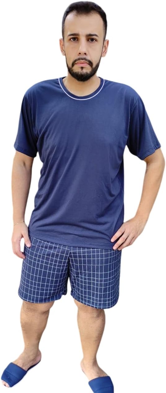 Pijama Masculino Adulto Confortável e macio Pijama Manga Curta e Short para Dormir