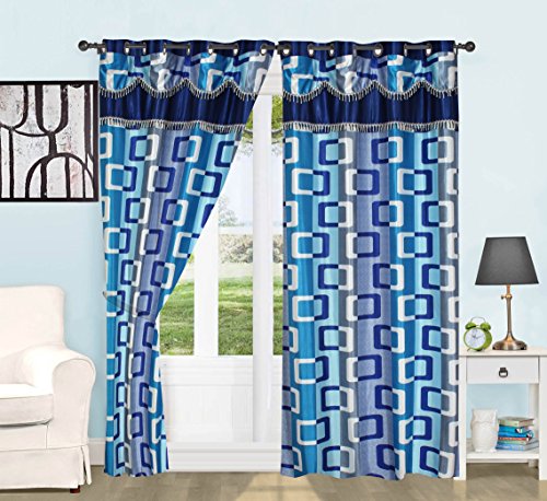 Image of K 2 6 Creations -1 Piece Polyester Box lace Bedroom Curtain for Door (4 x 7 Feet Blue)