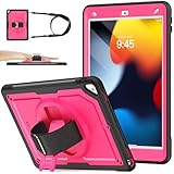  SEYMAC stock Custodia per iPad 9a/8a/7a Generazione 10.2\'\' 2021/2020/2019, Antiscivolo Smerigliato Custodia con Proteggi Schermo, Portamatite, Supporto,Cinturino da Polso, Tracolla, Rosso/Nero