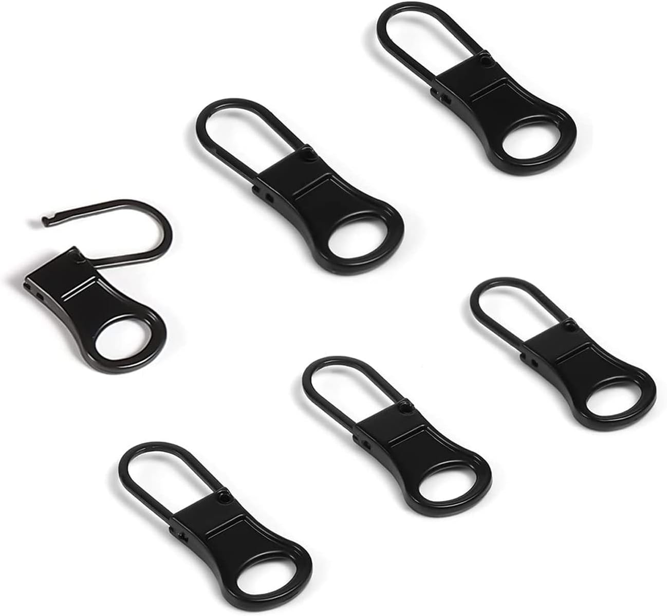Trism 6pcs Black Metal Zipper Pull Replacement Detachable