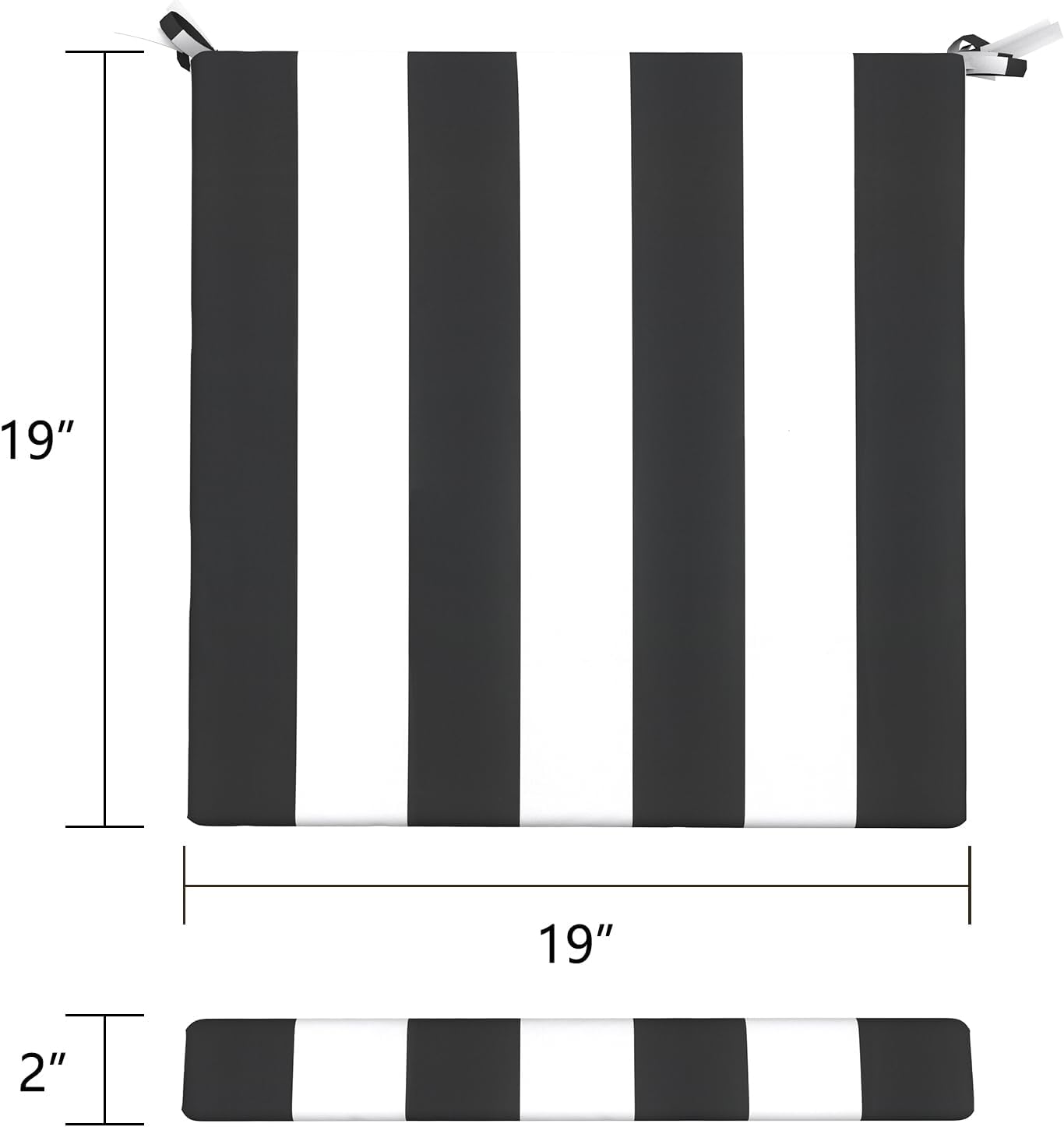 LVTXIII Outdoor Seat Cushions Set of 4 Square Corner Chair Cushions with Ties, Patio Chair Pads for Home Office and Patio Garden Furniture Decoration 19"x19"x2", Cabana Black