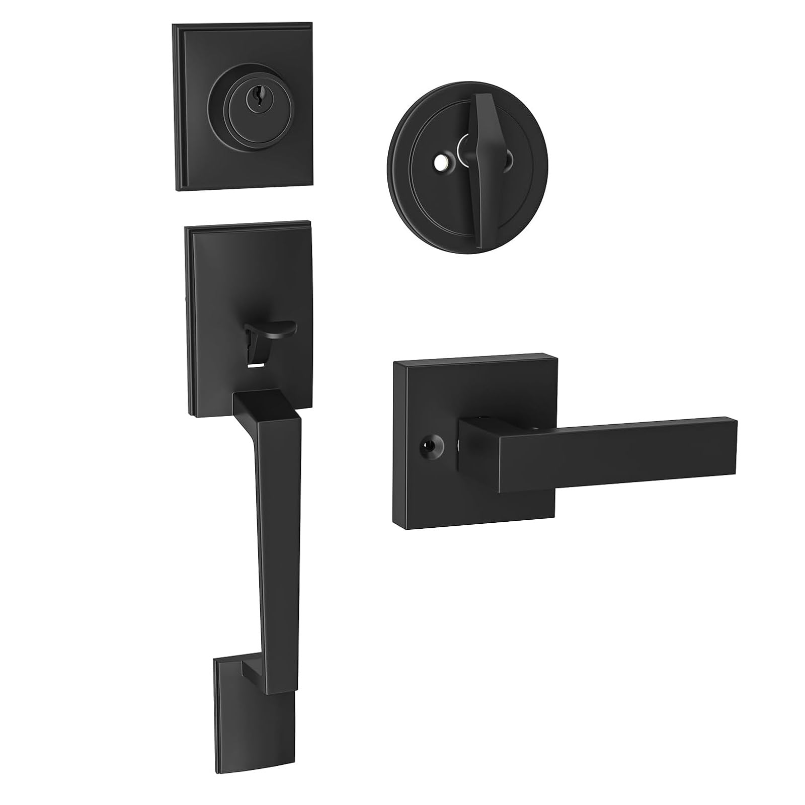 HOSOM Front Door Lock Set Black Front Door Handle with Deadbolt and Lever Set Exterior Door Handle Set with Single Cylinder Deadbolt Entry Door Locksets for Right&Left Handed, Matte Black