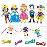 18 Sets Dress Up Lacing Card for Toddlers, Girls Sewing Kit for Kids Montessori Fine Motor Skills Toy for Preschool Learning Activities Kindergarten Toys
