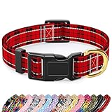 TMOODEL Reflective Dog Collar for Medium Dogs, Cute Boho Adjustable Heavy-Duty Nylon Puppy Collar for Boy and Girl Female, Soft Pet Accessories with Quick Release Buckle, Black Red Tartan