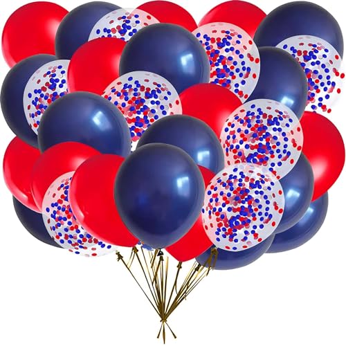 Image of 50Pcs 12inch Red and Blue Party Balloons with Red and Blue Confetti Balloons for Birthday, Baby Shower,Family Parties,Graduation Engagement Decoration