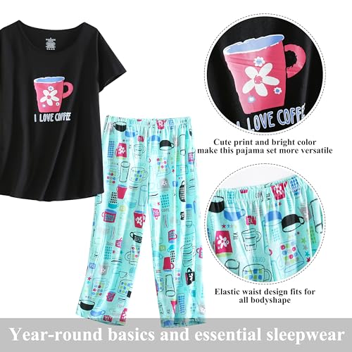 PNAEONG Women Pajama Set Sleepwear Tops with Capri Pants Casual and Fun Prints Pajama Sets4