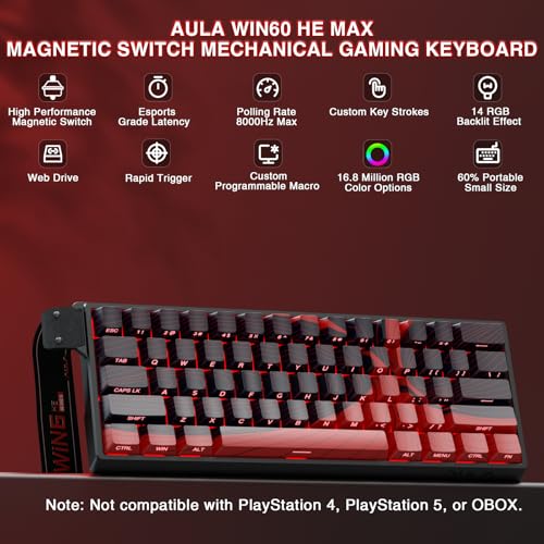 Image of AULA WIN60 HE MAX - 60% Mechanical Gaming Keyboard Wired, Hall Effect Magnetic Switches Hot Swappable, Adjustable Actuation Rapid Trigger Mode, 8000 Hz Polling Rate, 60 Percent Keyboard Compact Design
