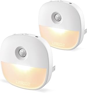 Lyridz Motion Sensor Night Light Indoor, 1-50 lm Dimmable LED Night Lights Plug Into Wall, Bright Plug-in Night Light with Dusk to Dawn Sensor for Stairs, Garage, Bathroom, Hallway, Toilet, (2 Pack)